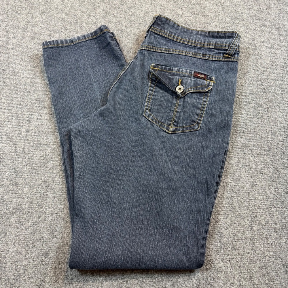 Angels Y2K Blue Straight Leg Jeans Womens 12 Medium Wash Double Button Stretch
